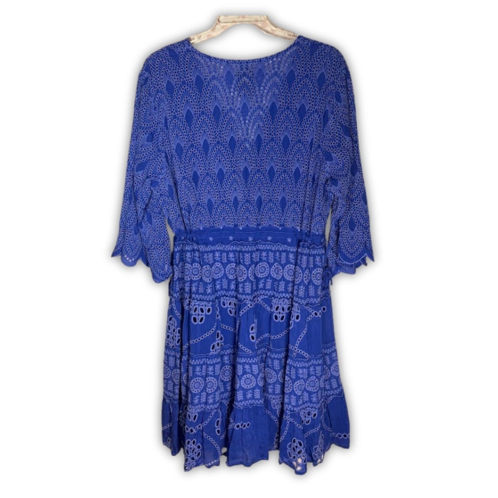 NEW Johnny Was Bluebelle Eyelet Embroidered Tiered Dress Blue 2X Boho NWT - Picture 6 of 12